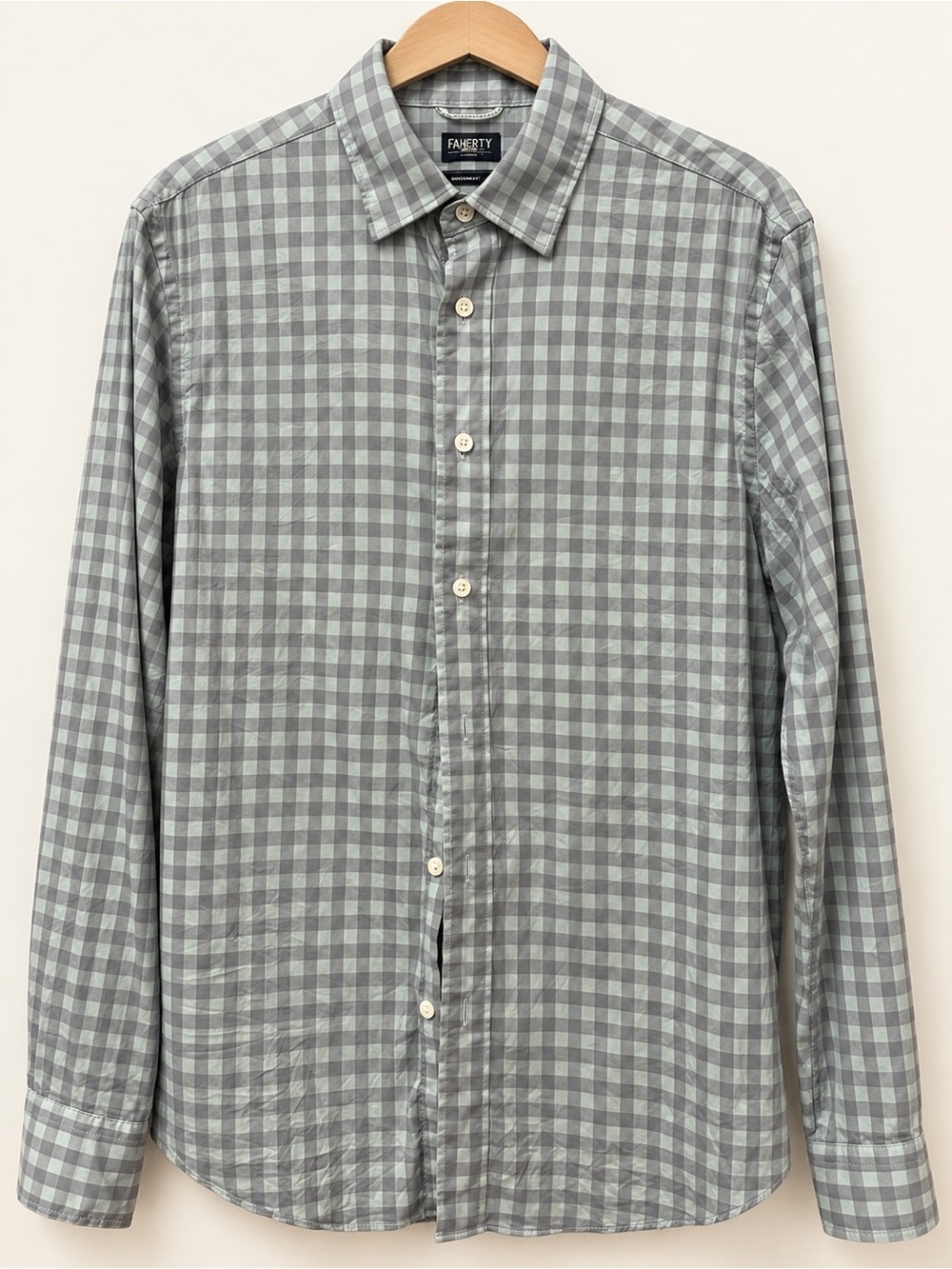 Faherty Light Gray and Gray Gingham Button-Down Shirt